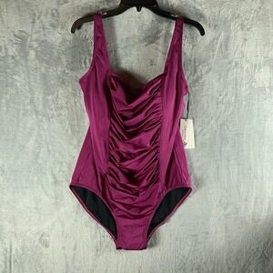 Calvin Klein Swimwear Women's 16 One Piece Swimsuit Pink Pin Up Retro‎ Pleated